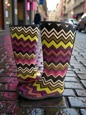 MISSONI Girls Striped Chevron Signature Rain Boots Size 2